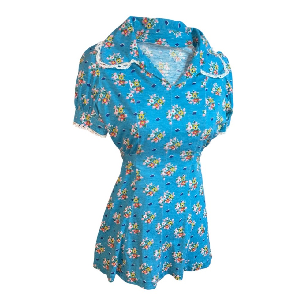 Hand made floral blue mini dress